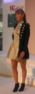 Military Style Jacket over Gold Embossed Dress